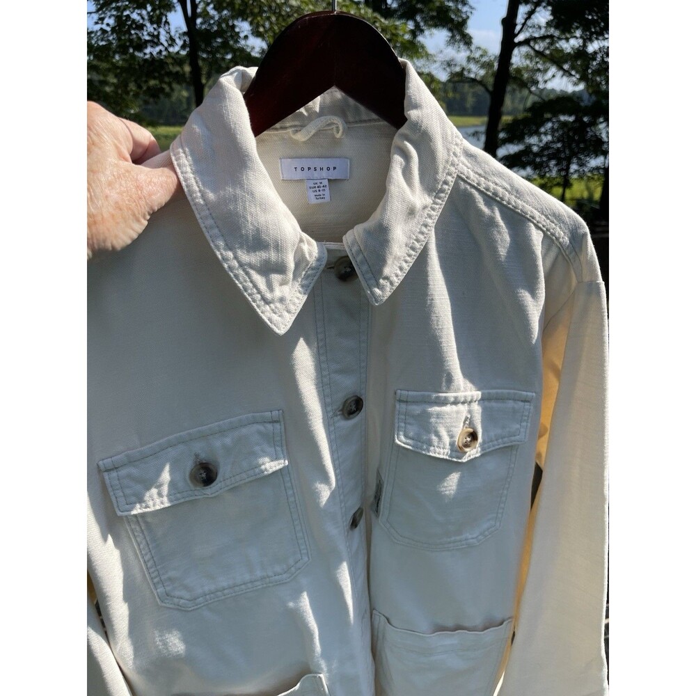 TOPSHOP Cream Cotton Skacket Shirt Jacket Utility Dual Chest Pockets Ladies 8-10